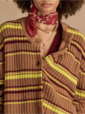 The Upside Striped Knit Cardigan in Brown, Yellow & Burgundy New without tags